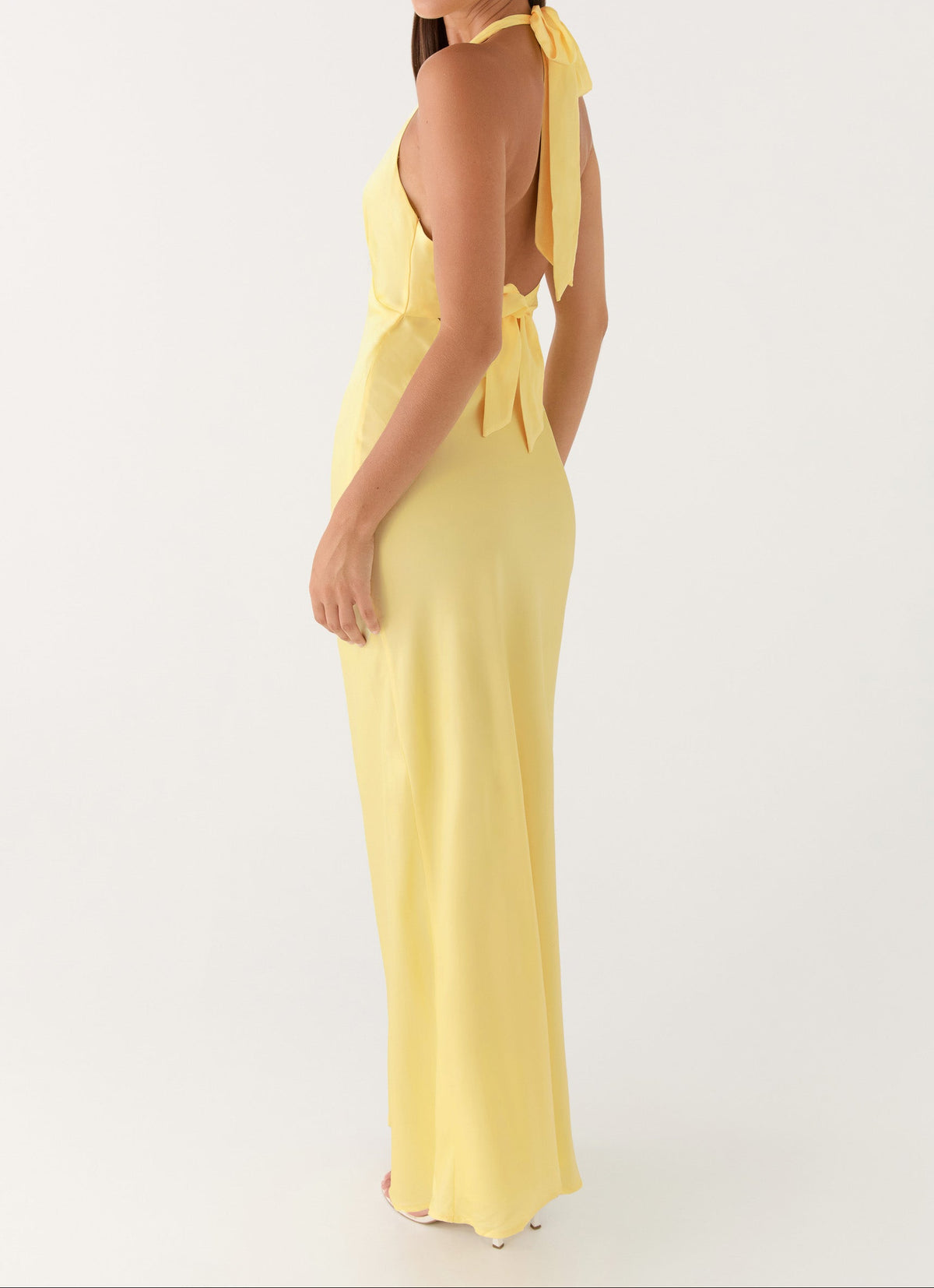 Amelia | Vestido Largo de Satén en Color Amarillo Limón