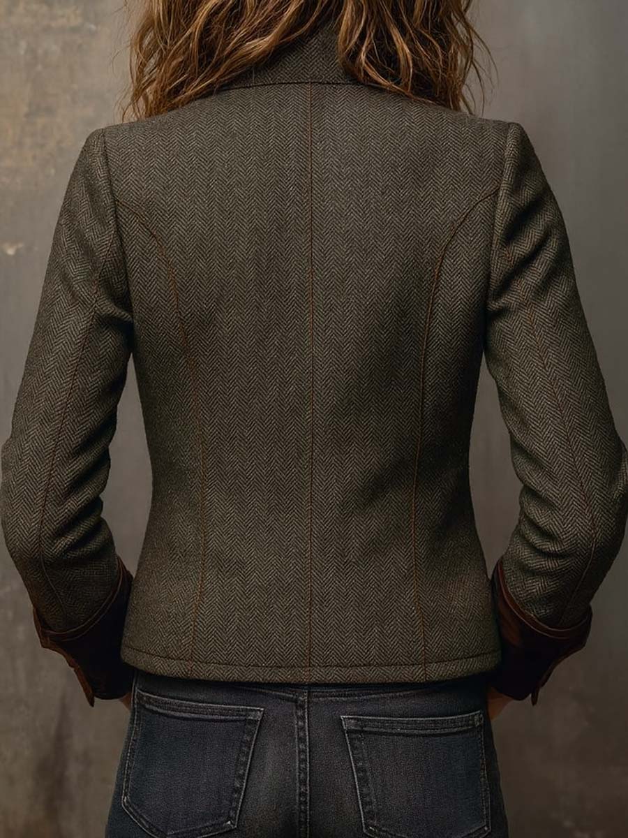 Estela| Blazer Vintage de Espiga con Ribetes en Contraste
