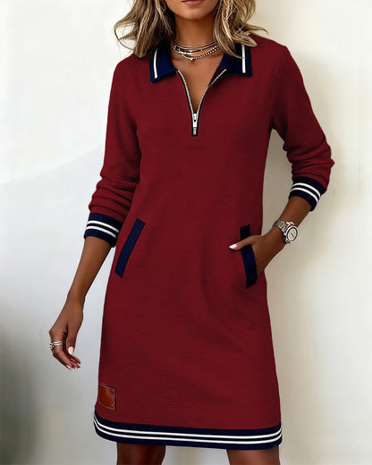 Dorella - Vestido casual de manga larga con cremallera