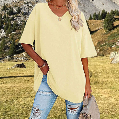 Camiseta holgada para mujer con escote en V