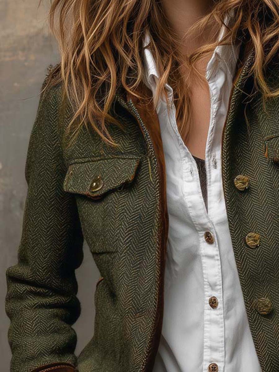 Estela| Blazer Vintage de Espiga con Ribetes en Contraste