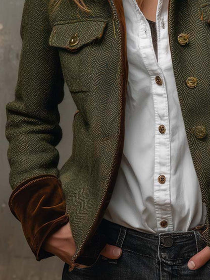 Estela| Blazer Vintage de Espiga con Ribetes en Contraste