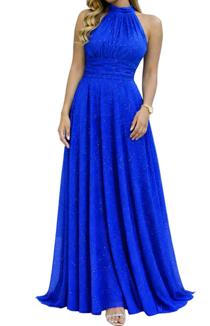 BERTA | Vestido Largo  Brillante con Escote Halter