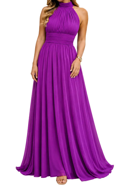 BERTA | Vestido Largo  Brillante con Escote Halter