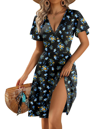 Vestido Casual Evasé de Tirantes con Volantes y Bolsillos