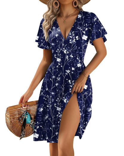 Vestido Casual Evasé de Tirantes con Volantes y Bolsillos