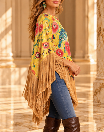 CLAUDIA | Jersey Floral Bohemio de Corte Asimétrico