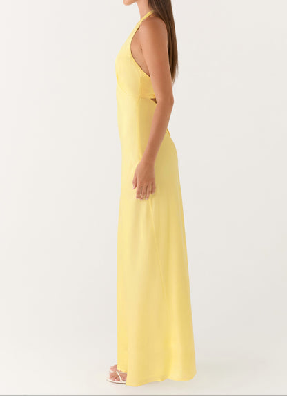 Amelia | Vestido Largo de Satén en Color Amarillo Limón