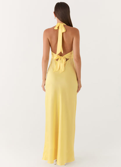 Amelia | Vestido Largo de Satén en Color Amarillo Limón