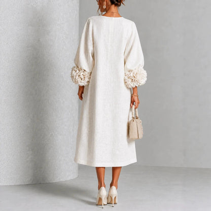 Vestido Midi Theodosia con Puños de Rosas y Botones