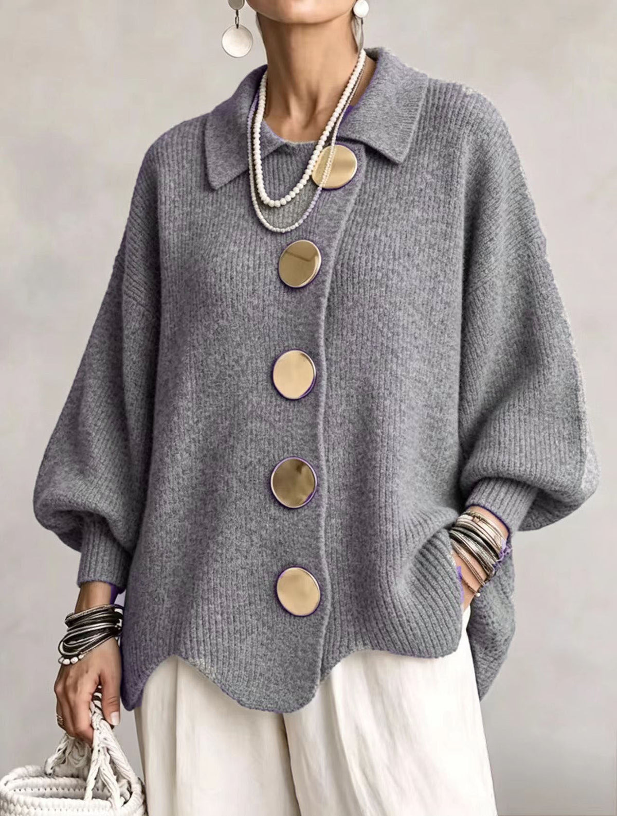ISIDORA | Cárdigan Oversize de Punto con Grandes Botones Dorados