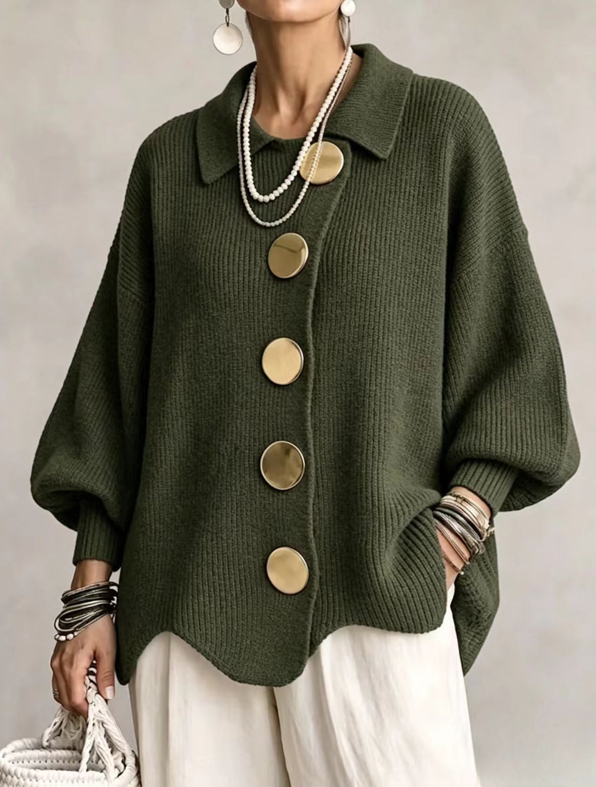 ISIDORA | Cárdigan Oversize de Punto con Grandes Botones Dorados