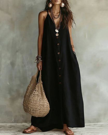 Vestido largo bohemio de cuello en V y sin mangas