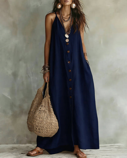 Vestido largo bohemio de cuello en V y sin mangas
