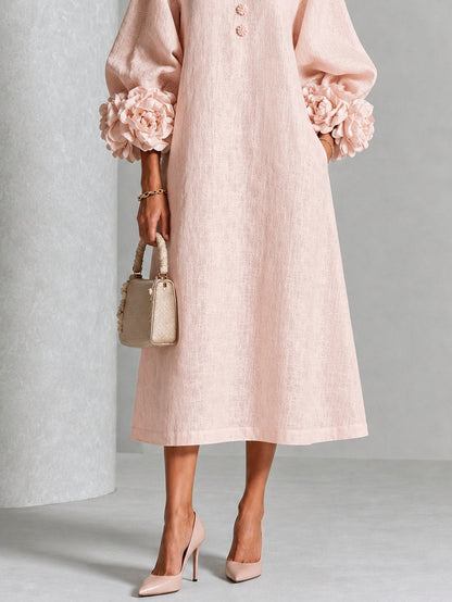 Vestido Midi Theodosia con Puños de Rosas y Botones