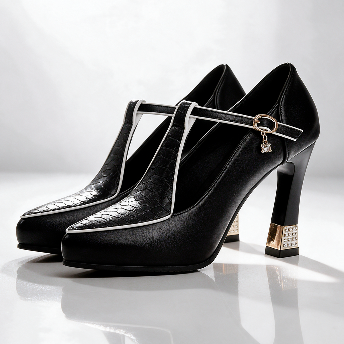 ISABELLA | Zapatos de Tacón Elegantes con Correa y Detalles Dorados