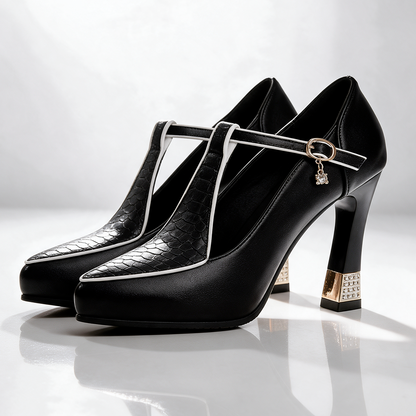 ISABELLA | Zapatos de Tacón Elegantes con Correa y Detalles Dorados