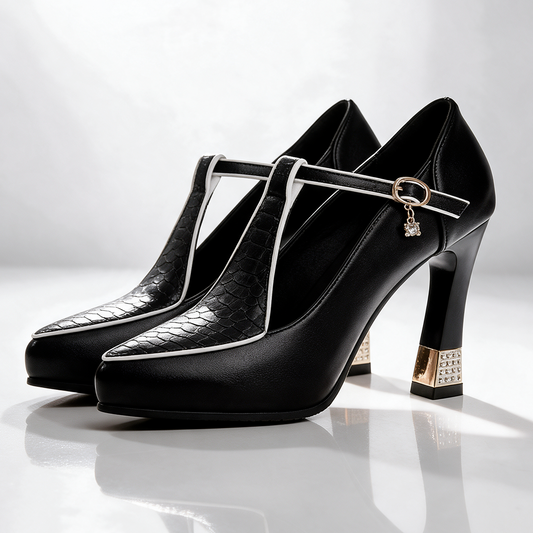 ISABELLA | Zapatos de Tacón Elegantes con Correa y Detalles Dorados