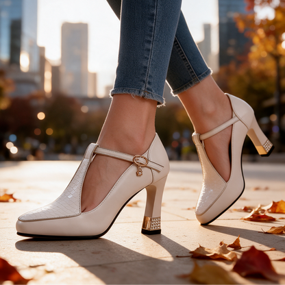 ISABELLA | Zapatos de Tacón Elegantes con Correa y Detalles Dorados