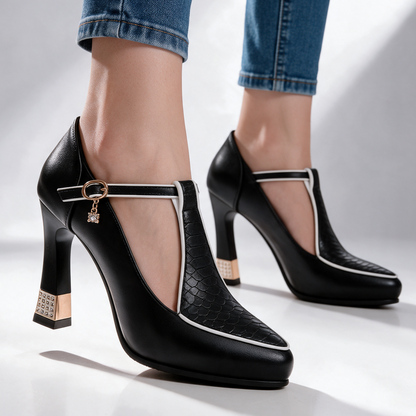 ISABELLA | Zapatos de Tacón Elegantes con Correa y Detalles Dorados