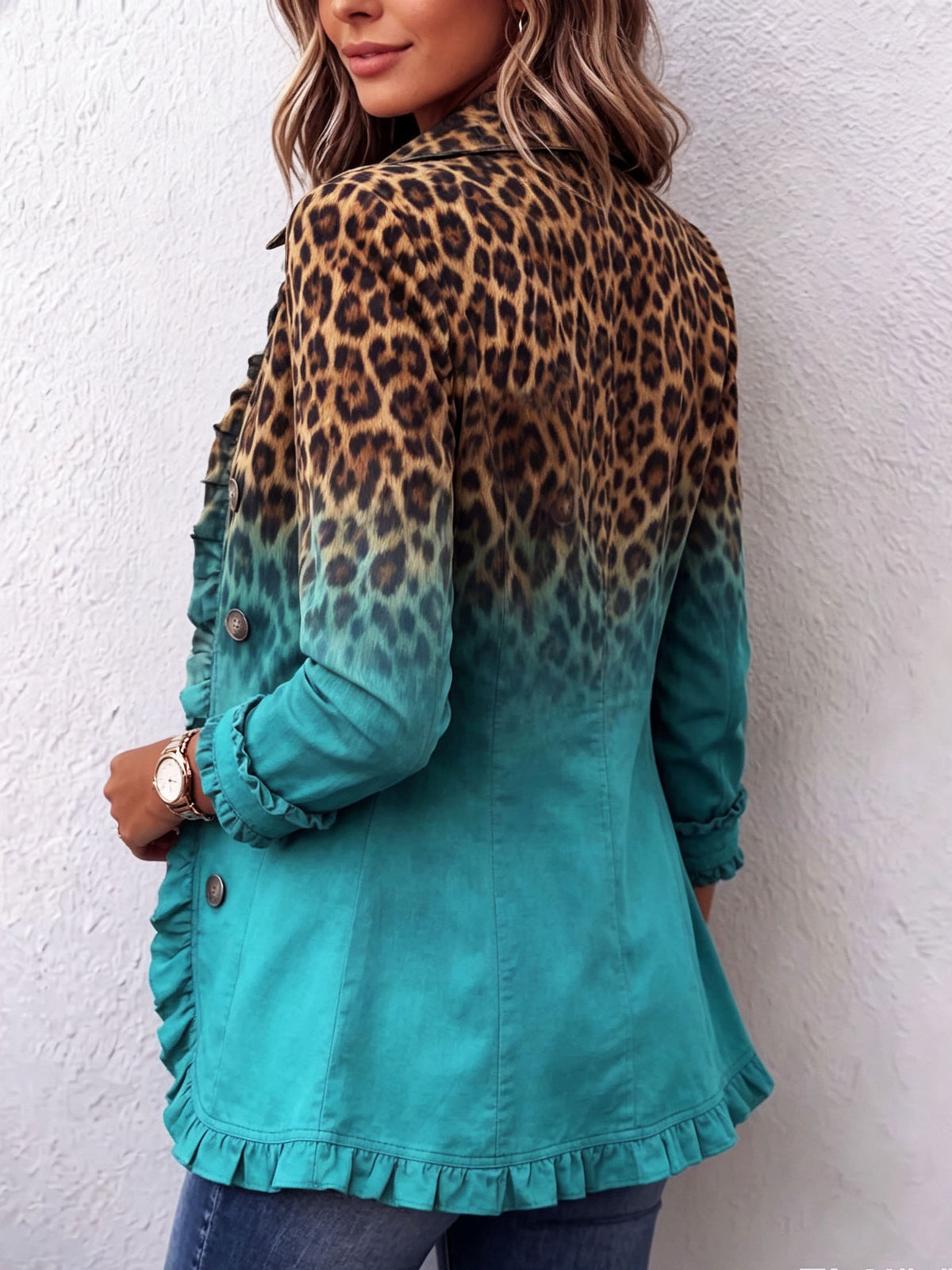 GIUSEPPINA | Blazer de leopardo difuminado con volantes