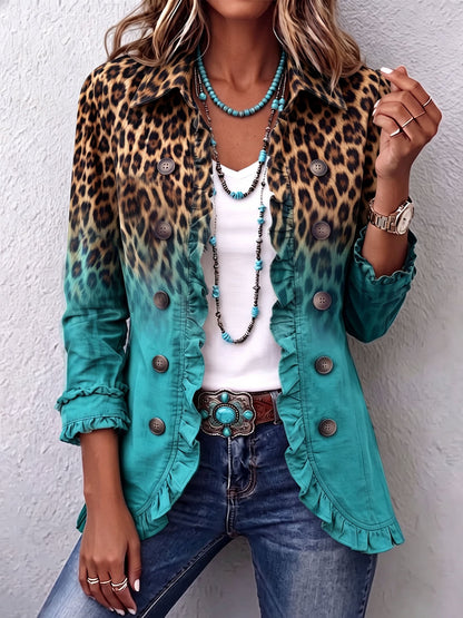 GIUSEPPINA | Blazer de leopardo difuminado con volantes