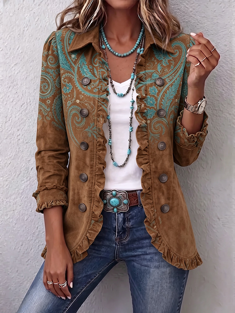 CELIA | Chaqueta con Estampado de Cachemira y Volantes