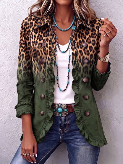 GIUSEPPINA | Blazer de leopardo difuminado con volantes